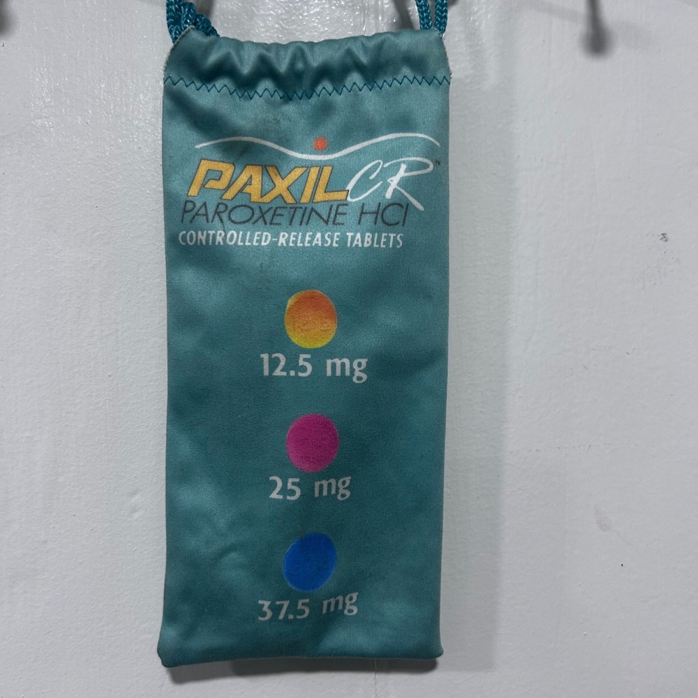 Vintage Paxil CR Paroxetine HCl Pharma Promo Drawstring Pouch Bag Teal 7.5x3.5